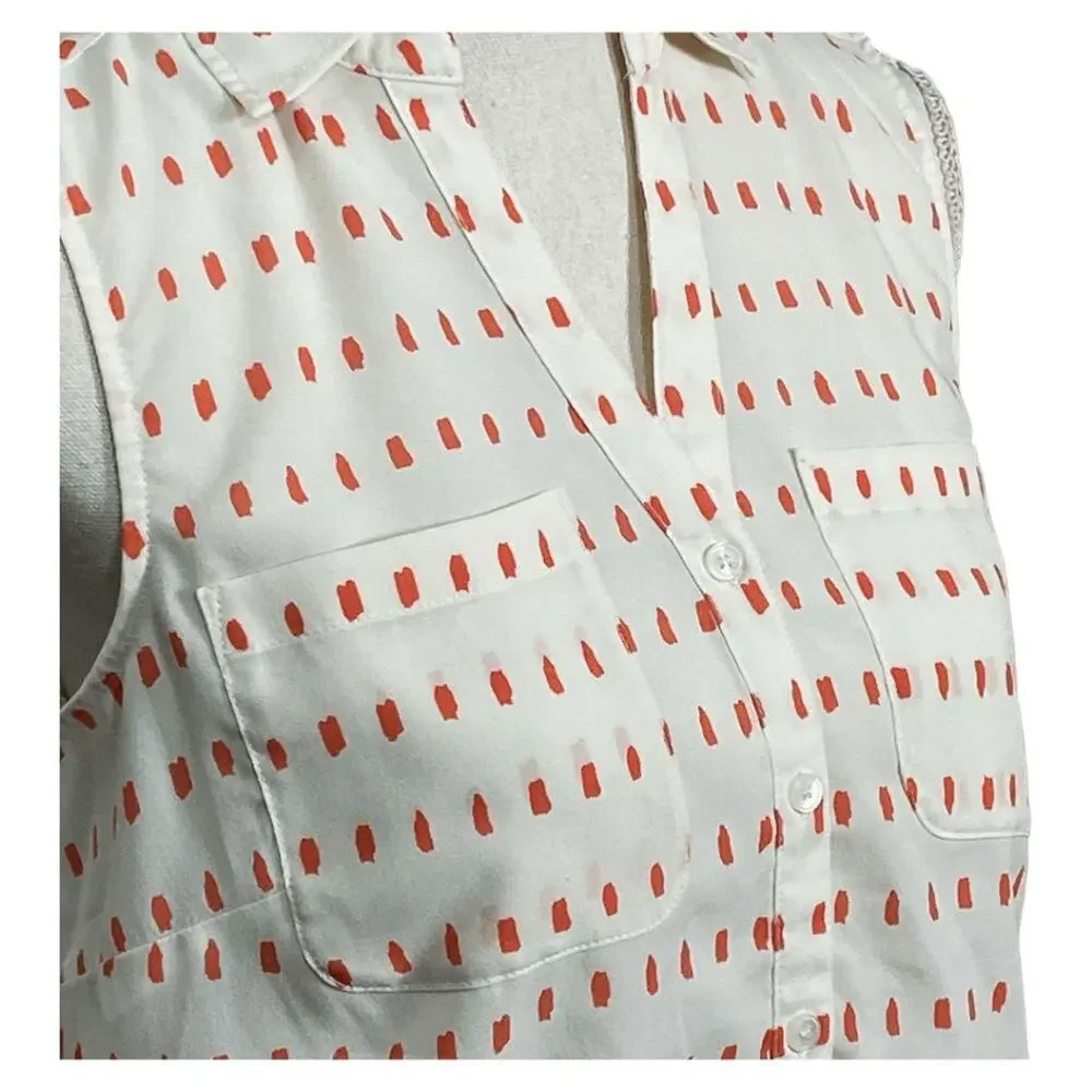 Talbots Nantucket Women's Cream & Orange Dotted Sleeveless Button-Down Blouse SM - Picture 12 of 13